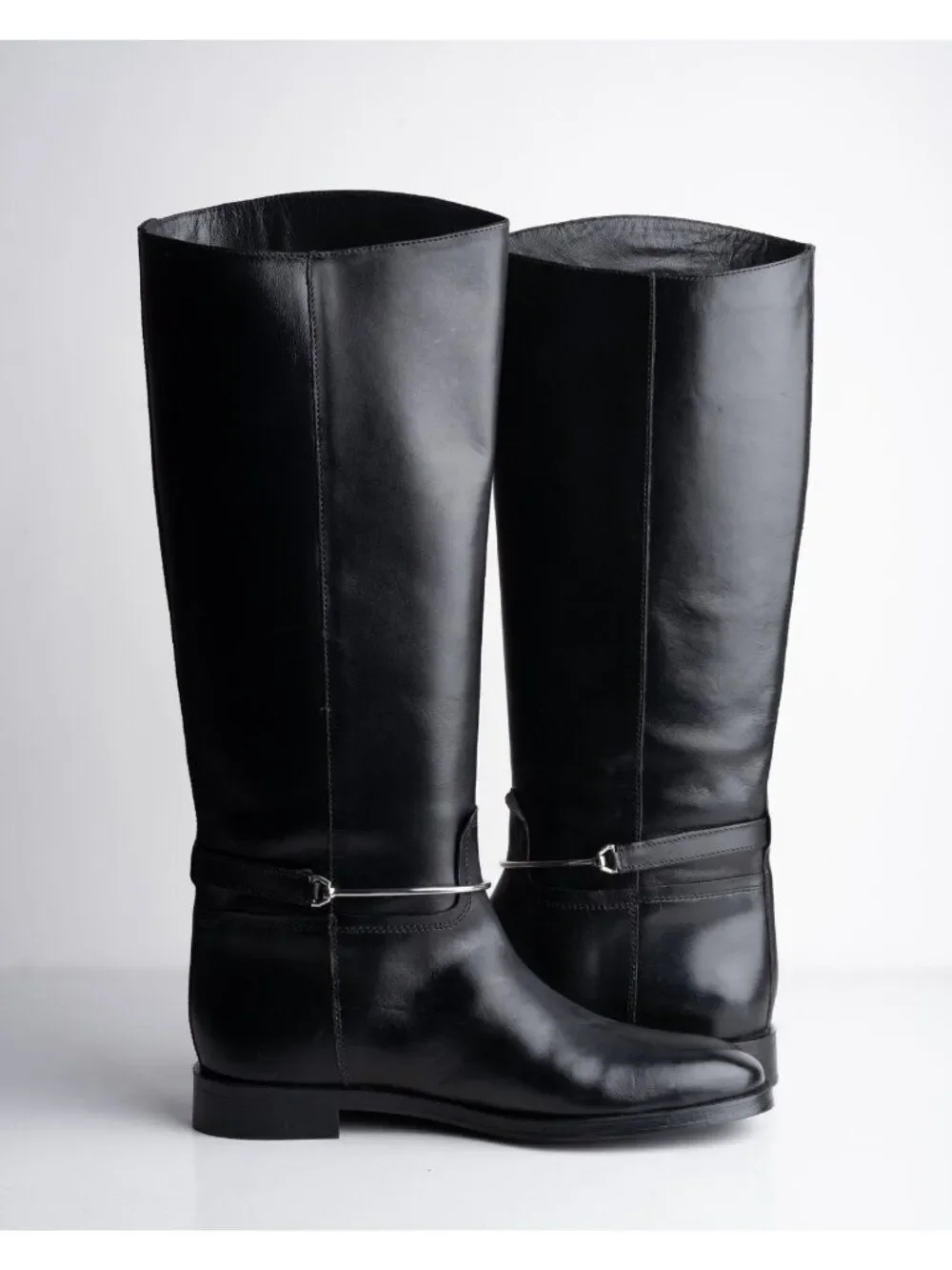 Massimo Dutti Womens Leather Knee High Riding Boots Black Sz US 7.5 EU 38 NWT